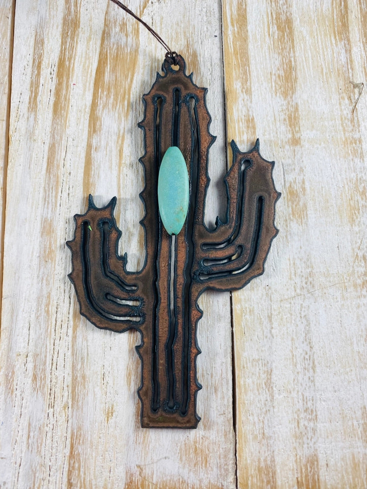Turquoise Cactus Metal Ornament