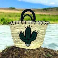 Load image into Gallery viewer, Handcrafted Straw Tote Bag w/ Cactus Embroidery
