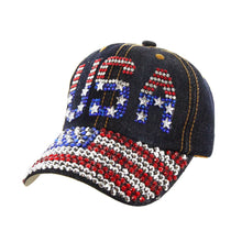 Load image into Gallery viewer, USA Patriotic Bling Brim Denim Cap
