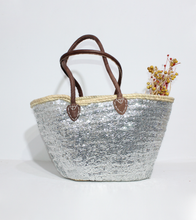 Load image into Gallery viewer, Silver Sequins Palm Leaf Tote/Handbag
