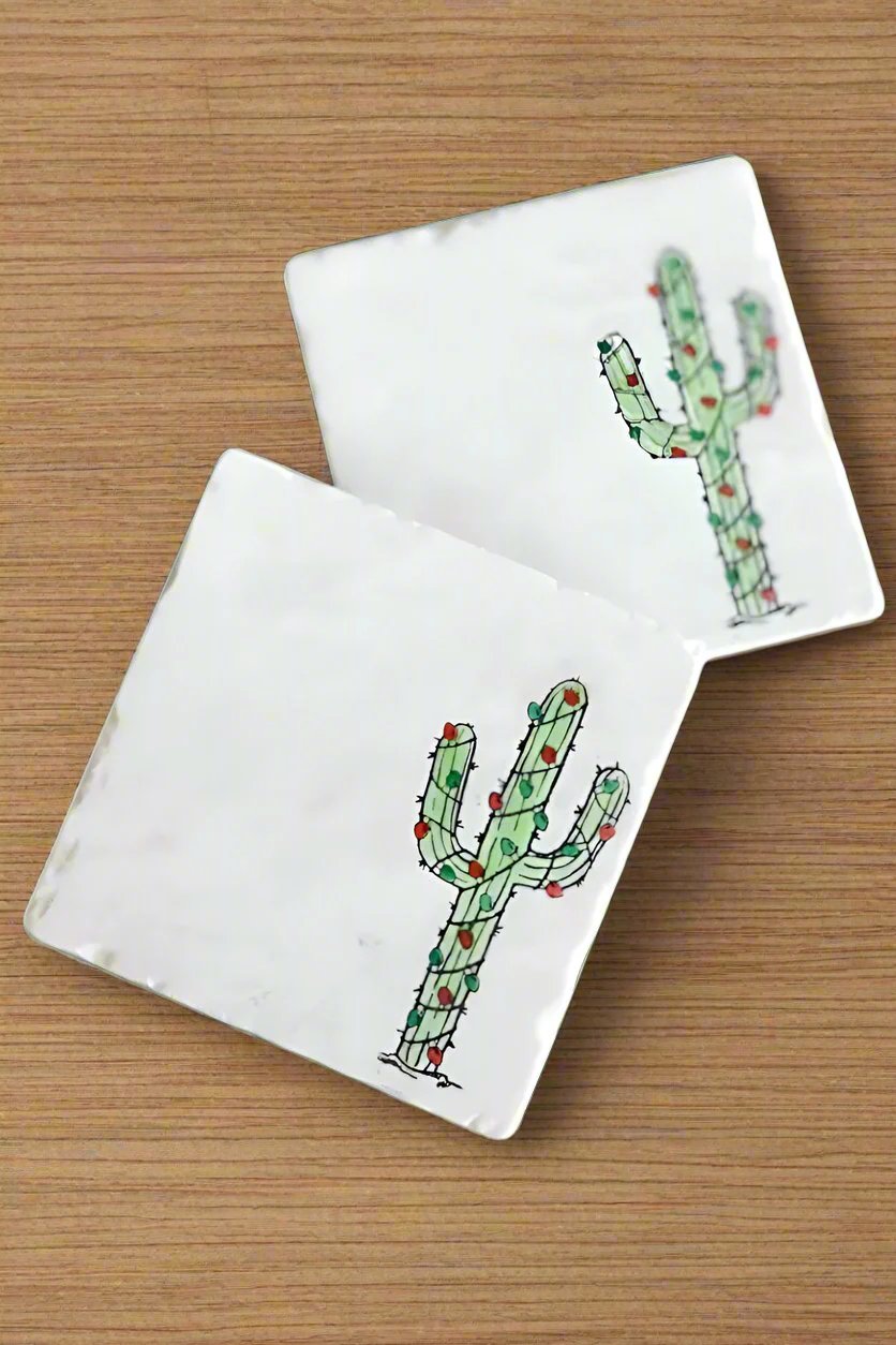 saguaro cactus coaster with christmas lights