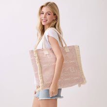Load image into Gallery viewer, Boho Geometric Elephant Print Fringe Tote Bag
