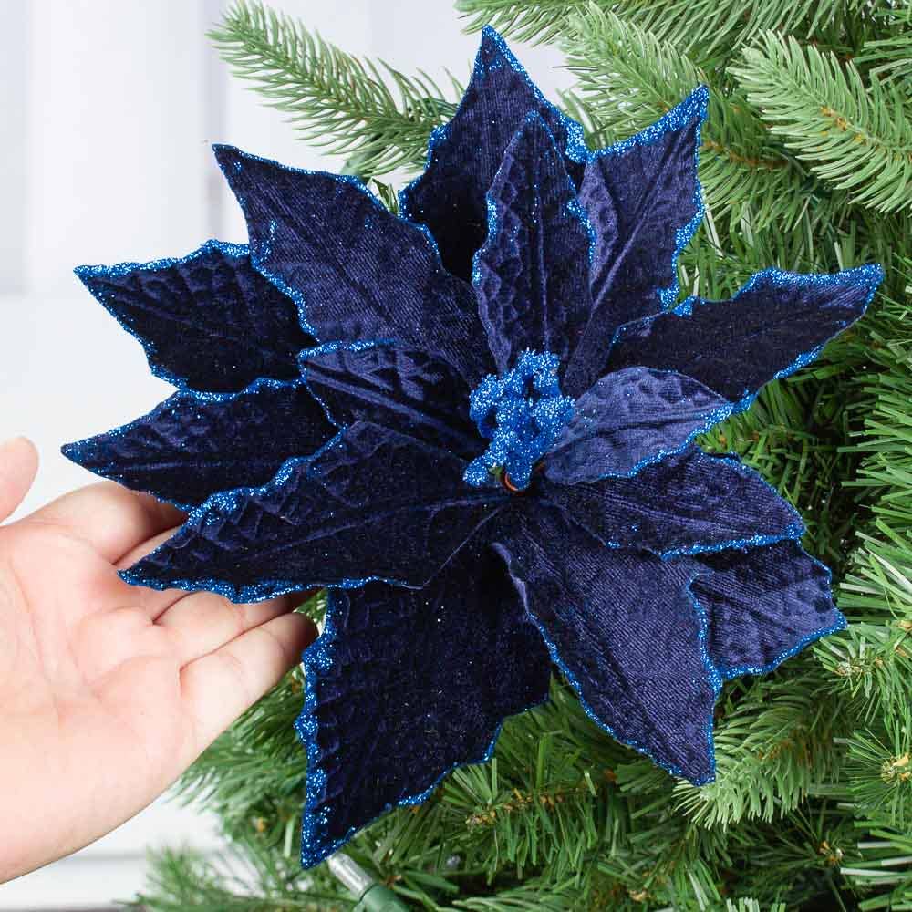 Navy Velveteen Poinsettia
