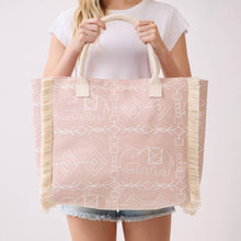 Load image into Gallery viewer, Boho Geometric Elephant Print Fringe Tote Bag
