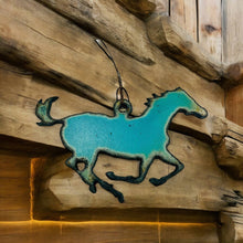 Load image into Gallery viewer, Turquoise Metal Horse Recycled Ornament

