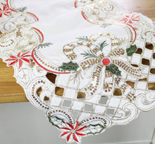 Load image into Gallery viewer, Holly Bow Christmas Design Ivory Table Runner
