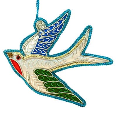 Handmade Embroidered Dove Bird Ornament