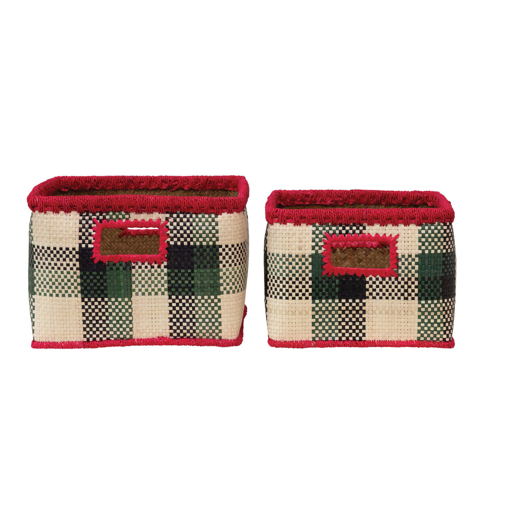 Hand-Woven Baskets with Check Pattern-Set 2