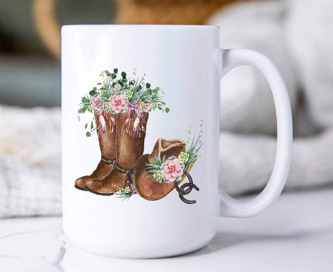 succulent boots Cowboy Boots/Succulent Coffee Mug – Distinctive Interiors and Design