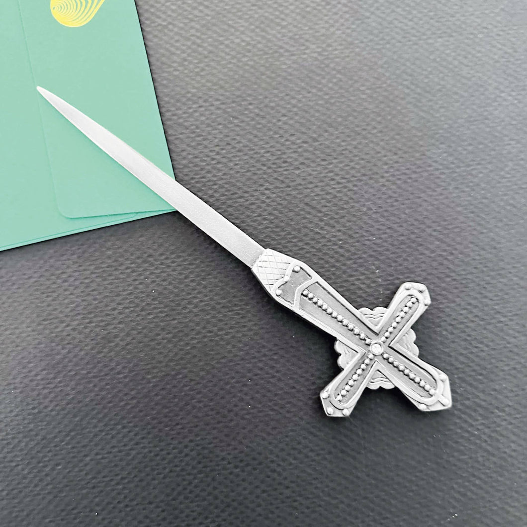 Vintage Cross w/ Studs Pewter Letter Opener