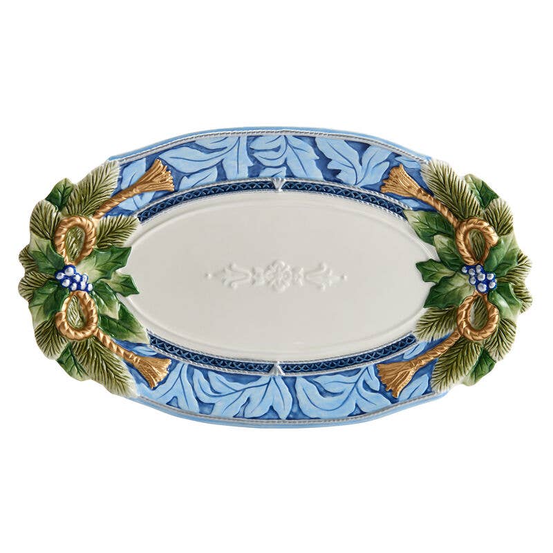 Blue Holiday Oval Serving Platter