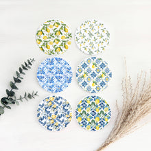 Load image into Gallery viewer, Mediterranean Lemon Coasters | Coastal Blue &amp; Yellow Accents Collection
