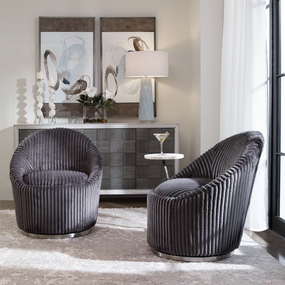 Gray Chenille Swivel Chair