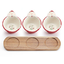 Load image into Gallery viewer, Winterberry Set with Santa Dip Bowls on Wood Base
