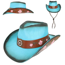 Load image into Gallery viewer, Turquoise Floral Woven Cowboy Hat
