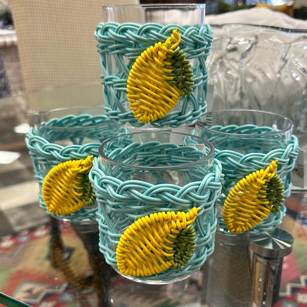 Set of 4 Lemon Wicker Acrylic Cups