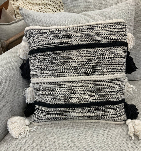 Black and white Tassel Pillow (6172845572294)