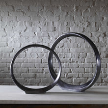 Load image into Gallery viewer, Orbit Set of 2 Black Nickel Ring Sculptures
