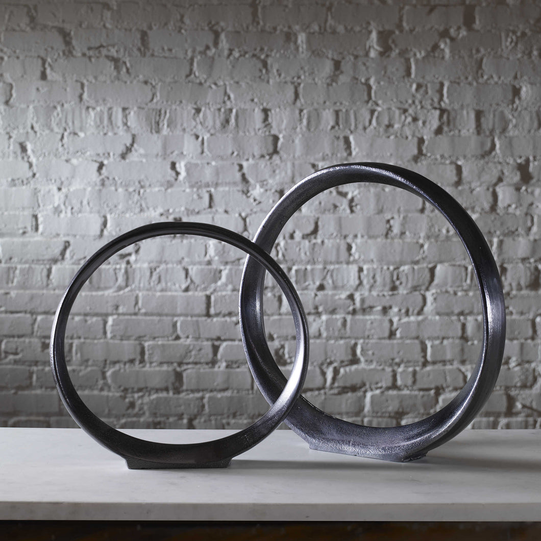 Orbit Set of 2 Black Nickel Ring Sculptures