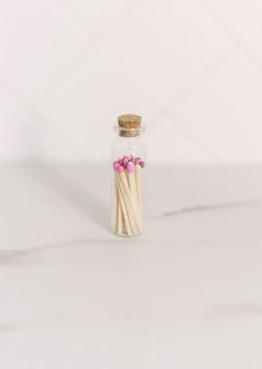 Pink matches in Glass Jar 