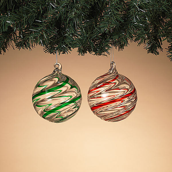 Glass Swirl Ball Ornament with Green/Red Collection
