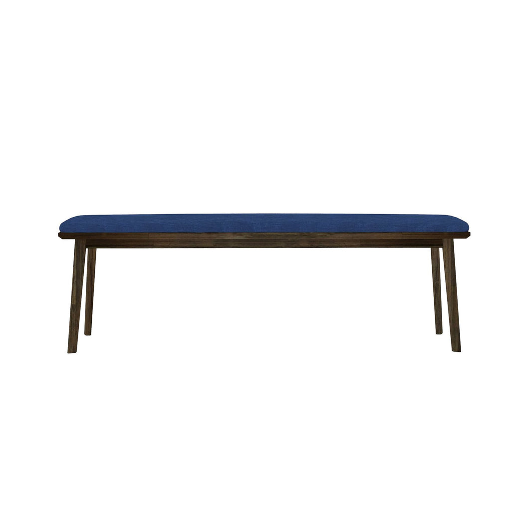 Acacia Wood & Blue Upholstered Bench 59