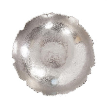 Load image into Gallery viewer, This unique bowl is fashioned from metal and features &quot;torn&quot; edges. It is finished with a bright metallic silver. Console tables, book shelves, desks or any other place that an accent is needed, are the perfect places for this decorative bowl. But that&#39;s not all! This piece comes with hardware so that you can hang it on the wall for a sculptural wall art piece! Pair with the other colors and sizes for a striking collection on your wall or table! *For decoration ONLY. Item is NOT food safe or suitable to hol
