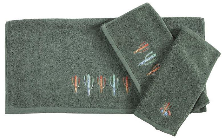 Embroidered Cactus Bath towels , 3 piece