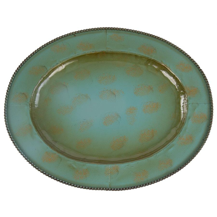 Oval Turquoise Metal Tray