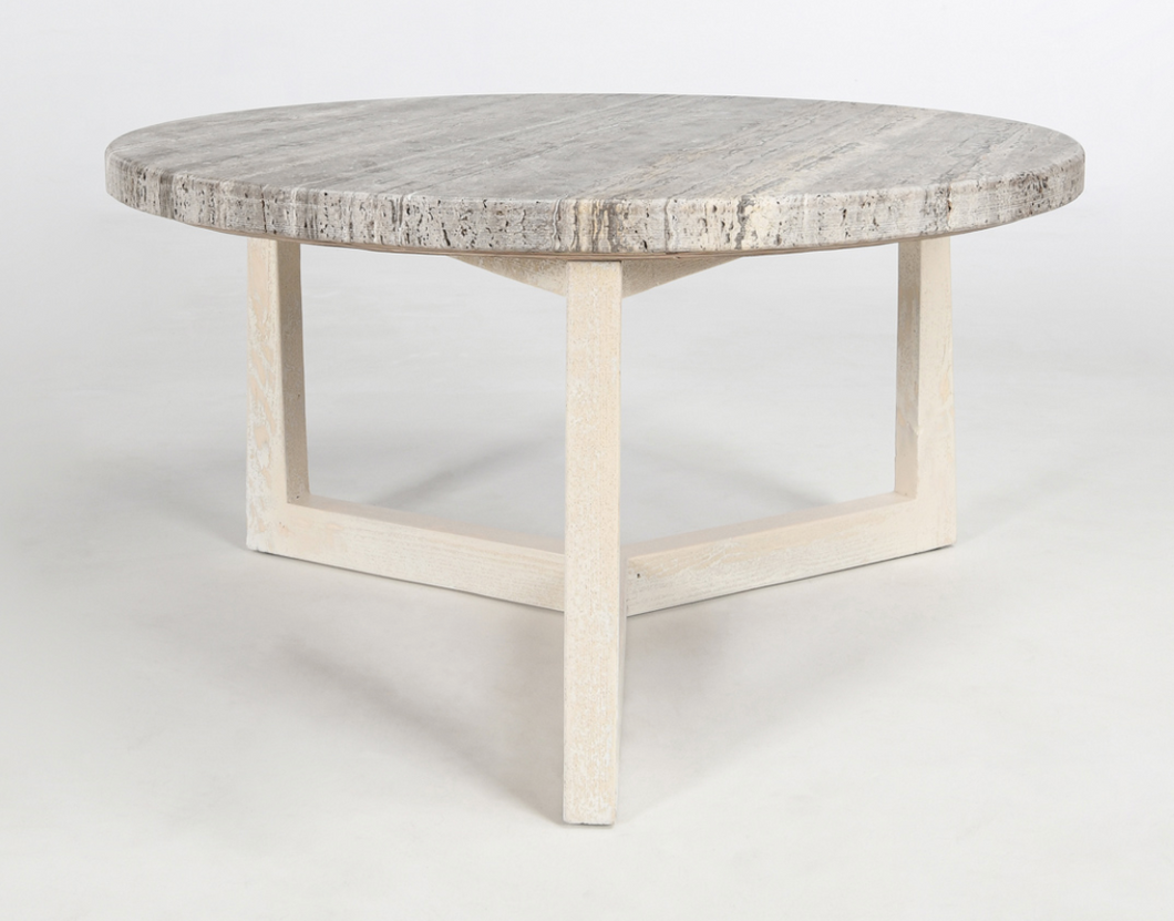 Round stone top coffee table
