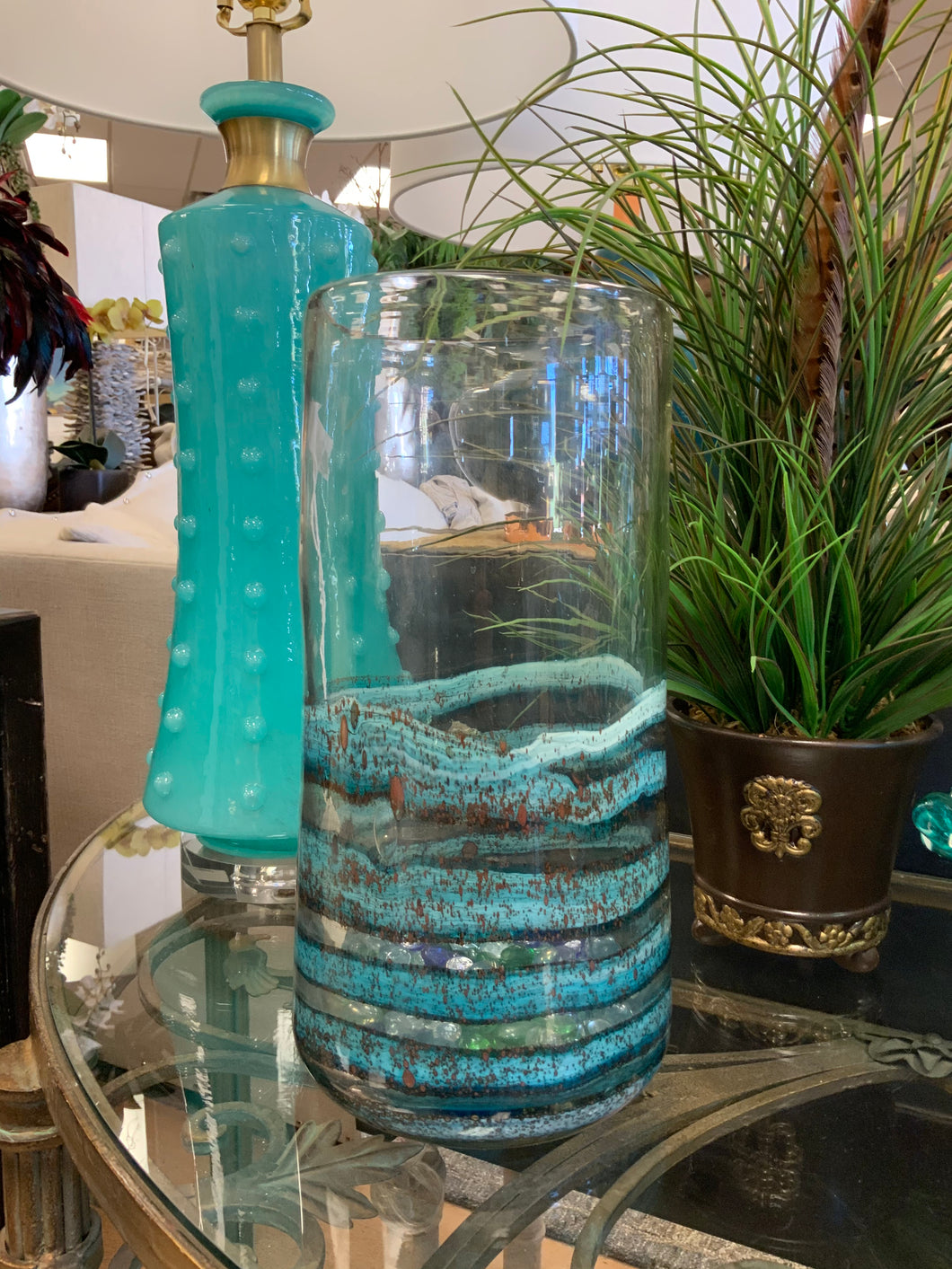 LARGE BLUE CLEAR TOWER VASE (6230991503558)
