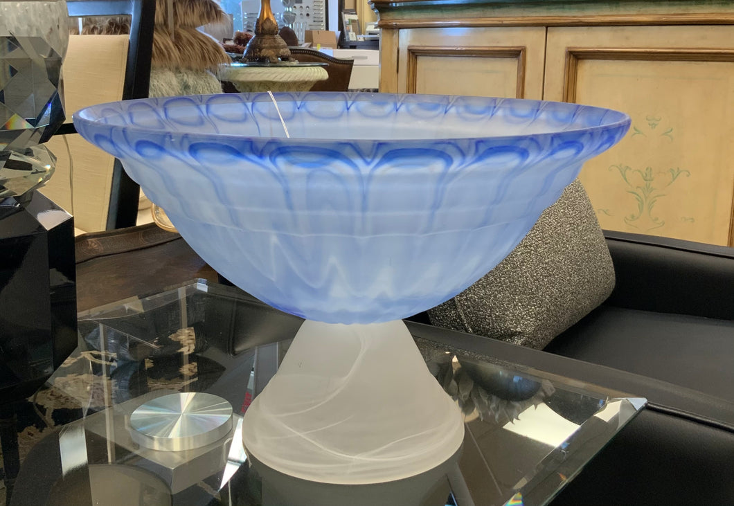 Blue glass pedestal bowl