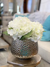 Load image into Gallery viewer, Hydrangeas in silver vase
