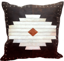 Load image into Gallery viewer, Aztec leather &amp; hide pillow

