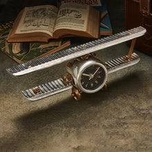 Load image into Gallery viewer, Biplane Polished Aluminum &amp; Brass Table Clock
