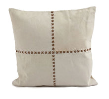 Load image into Gallery viewer, Cowhide Pillow w/ Leather Cross Stitch
