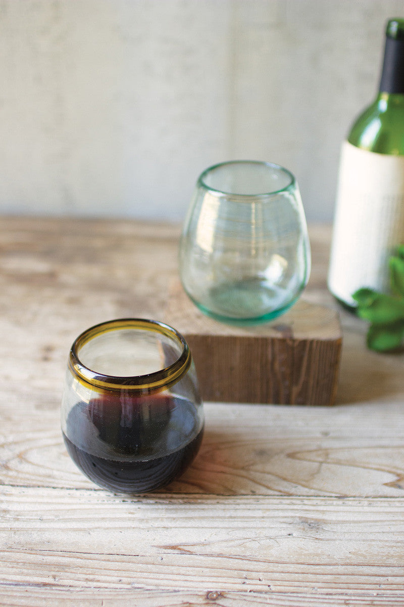 Stemless Wine Glass - Amber Rim