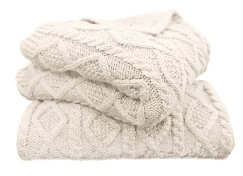 Cream Cable Wool Knit Throw Blanket