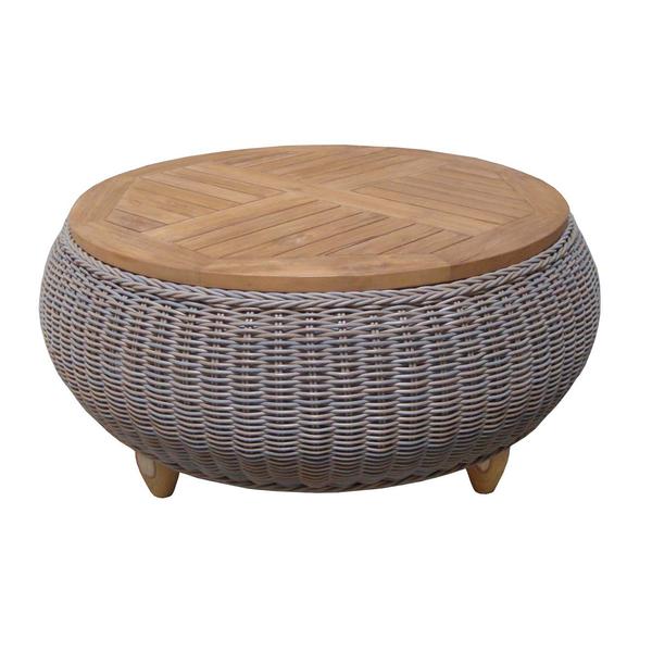 Outdoor ottoman with wood top