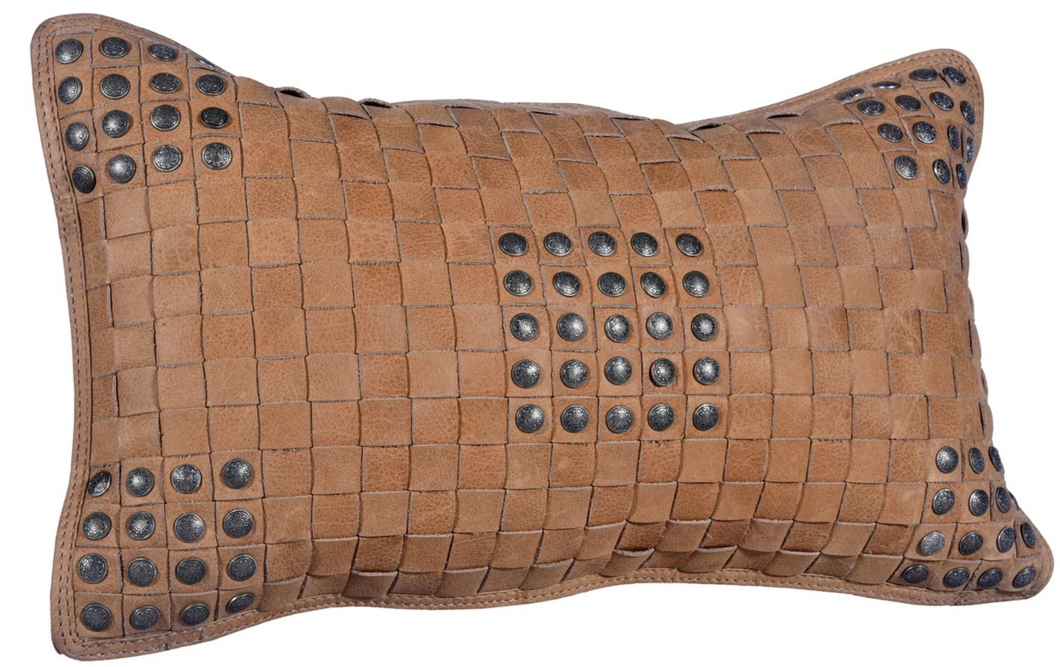 Studded leather weaved pillow