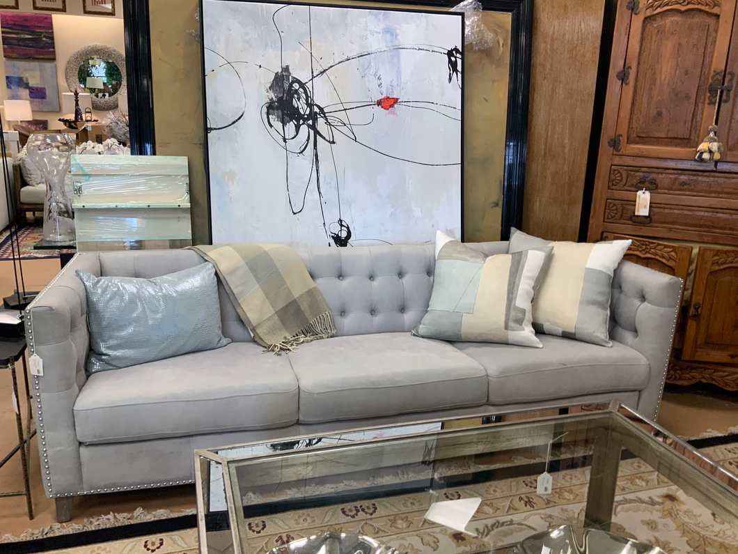 Gray Tufted  Sofa with Silver Nailheads (6190872985798)
