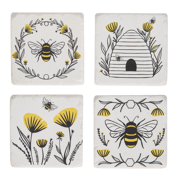 Floral Bee Set of 4 Coasters