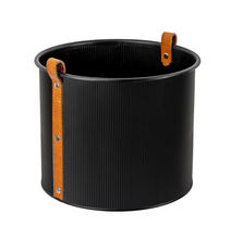 Load image into Gallery viewer, Black with Leather Handle Round Planter
