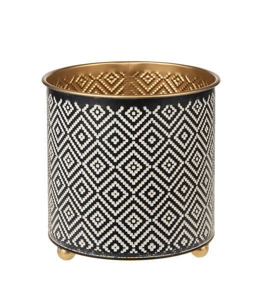 Black & White Woven Geo with Gold Planter