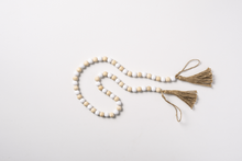 Load image into Gallery viewer, Natural/ White Wood Beaded Garland with Tassel
