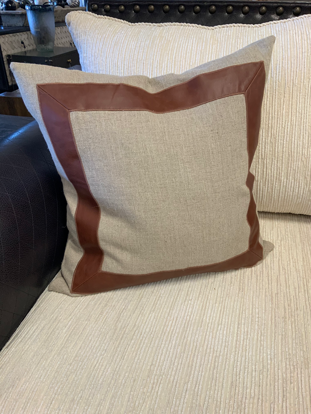 Linen and Leather Pillow (6165186445510)