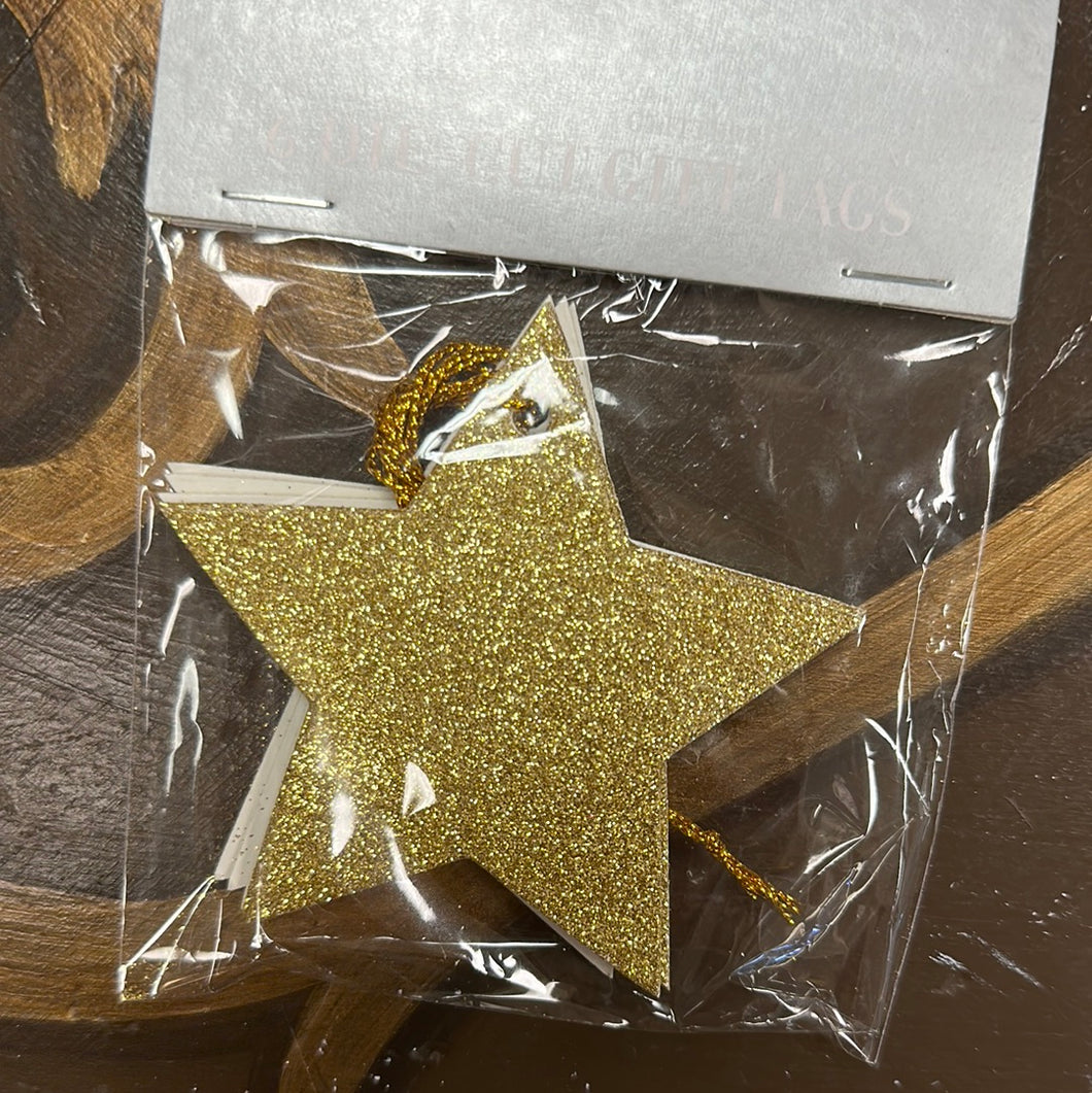 6-Gold Glitter Star Bag Tags