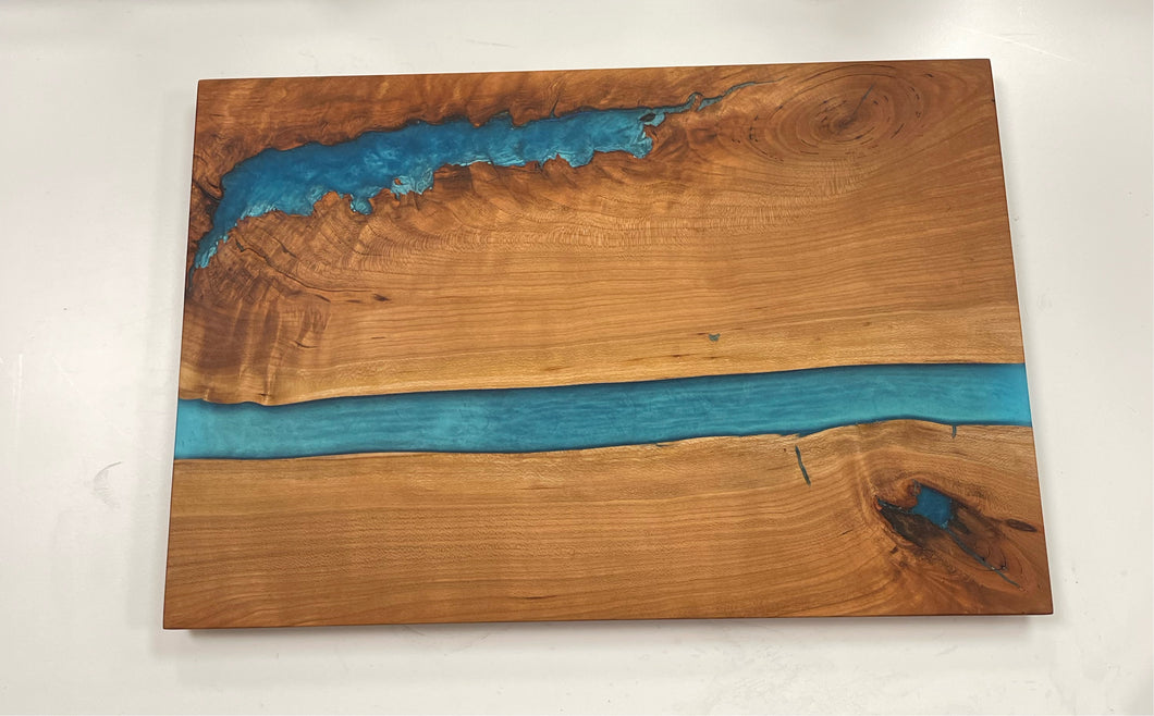 Turquoise Blue Cherry Wood Cutting Board