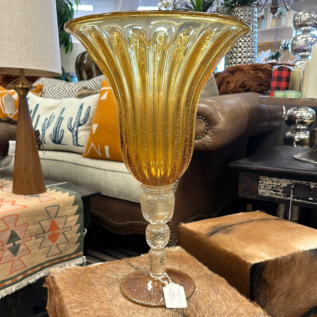 Amber Bubble Glass Vase - Italian