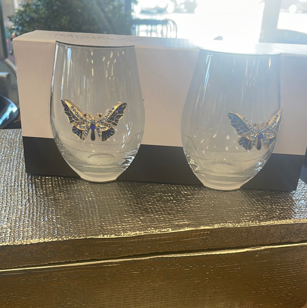 Butterfly Stemless Wine Glass Set of Two